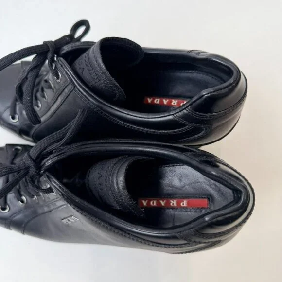 Prada Sport Leather Wedge Sneakers Black Women’s Size 37.5 - Picture 6 of 11
